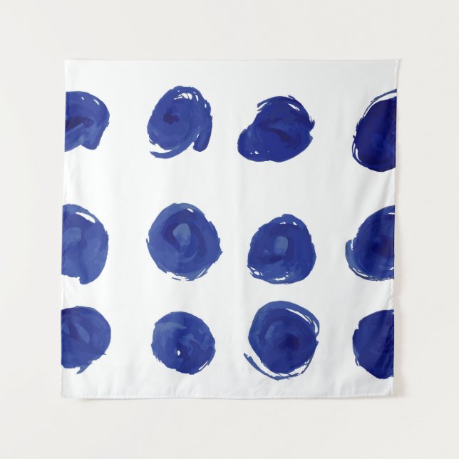 Polka dot, indigo blue watercolor. tapestry (Front)