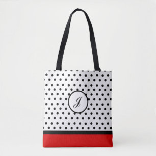 Polka dot initial tote bag