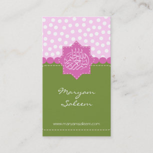 Polka dot Islam Bismillah green pink Arabic Business Card