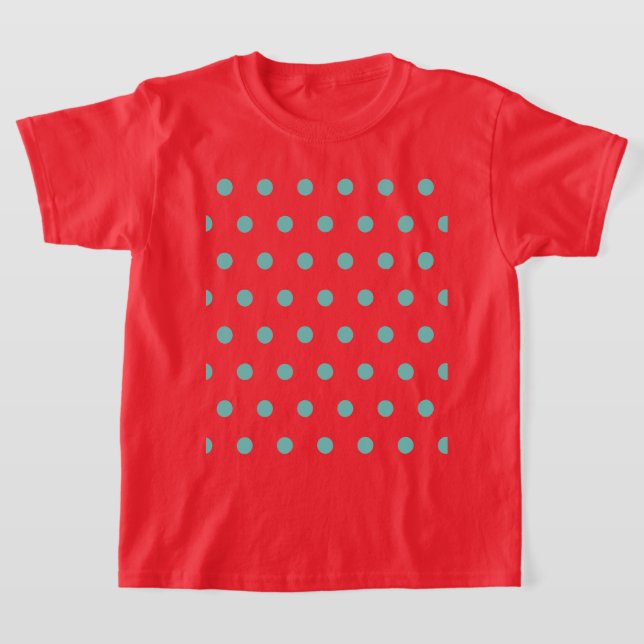 Polka Dot Kid's T-Shirt (Red & Aqua) (Laydown)