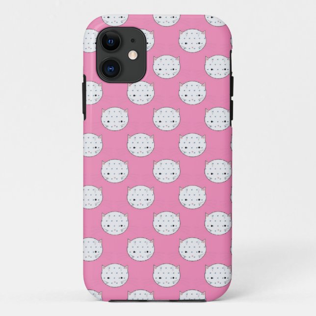 Polka Dot Kitty Pink and White Cat Face Pattern Case-Mate iPhone Case (Back)