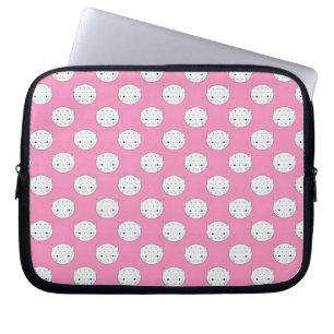 Polka Dot Kitty Pink and White Cat Face Pattern Laptop Sleeve