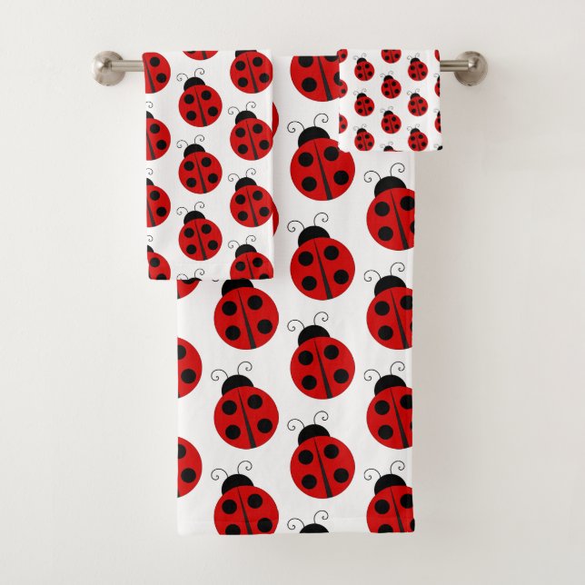 Polka Dot Lady Bugs Cute Animals Girl Baby Shower Bath Towel Set (Insitu)