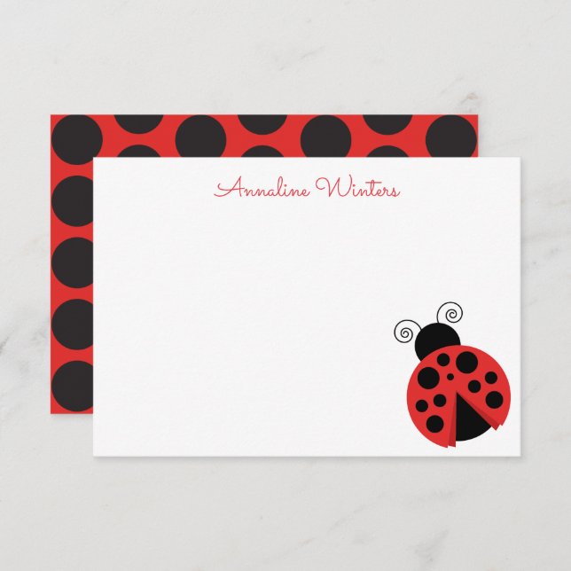 Polka Dot Ladybug Personalised Note Cards (Front/Back)