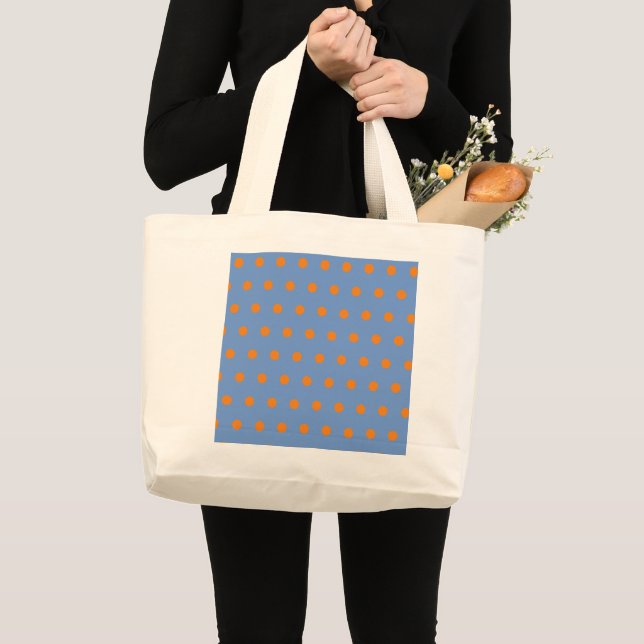Polka Dot Large Tote Bag (Denim Blue & Orange) (Front (Product))