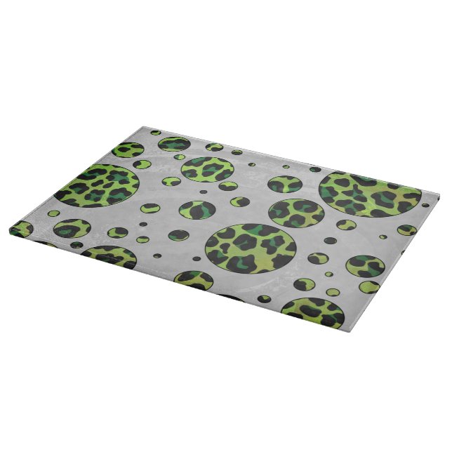 Polka Dot Leopard Black and Green Cutting Board (Corner)