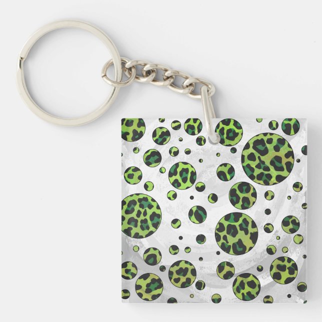 Polka Dot Leopard Black and Green Key Ring (Front)