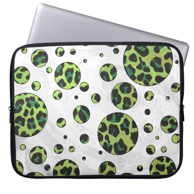 Polka Dot Leopard Black and Green Laptop Sleeve (Front)