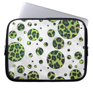 Polka Dot Leopard Black and Green Laptop Sleeve