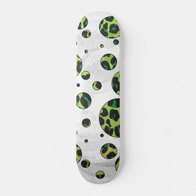 Polka Dot Leopard Black and Green Skateboard (Front)