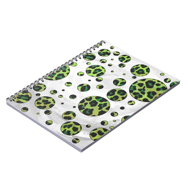 Polka Dot Leopard Black and Green Spiral Notebook (Left Side)