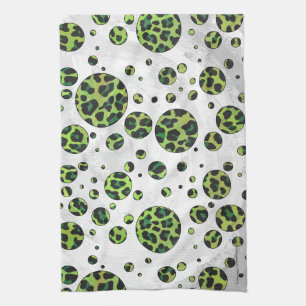 Polka Dot Leopard Black and Green Tea Towel