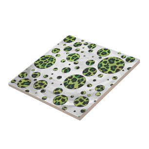 Polka Dot Leopard Black and Green Tile