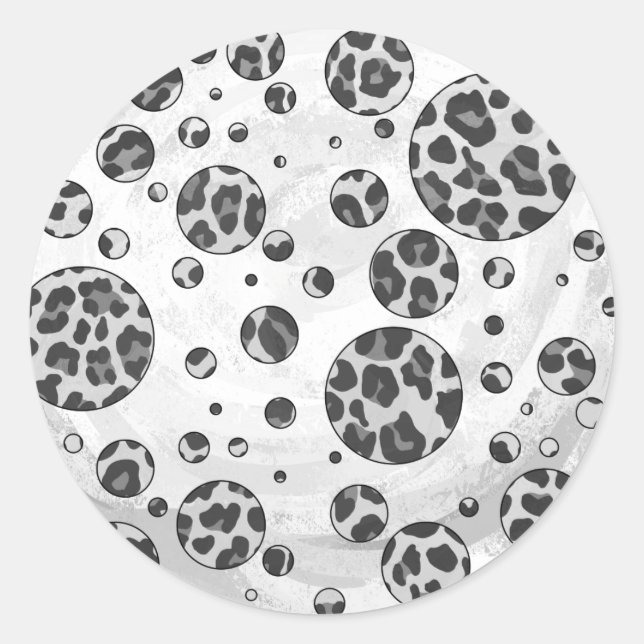 Polka Dot Leopard Black and White Design Classic Round Sticker (Front)