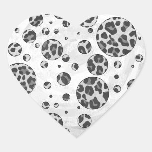 Polka Dot Leopard Black and White Design Heart Sticker