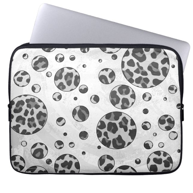 Polka Dot Leopard Black and White Design Laptop Sleeve (Front)