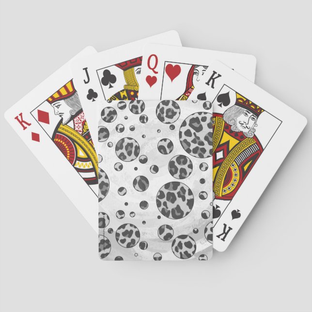 Polka Dot Leopard Black and White Design Playing Cards (Back)