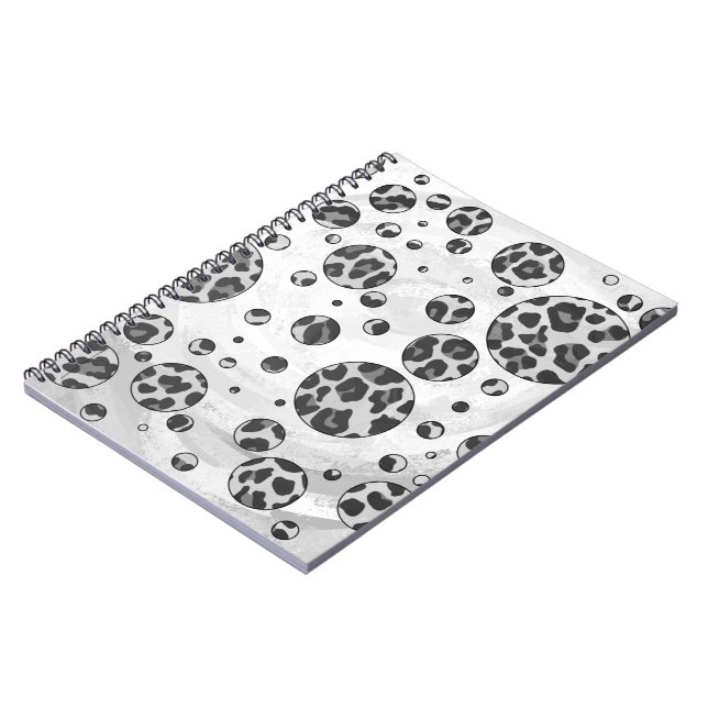 Polka Dot Leopard Black and White Design Spiral Notebook (Left Side)