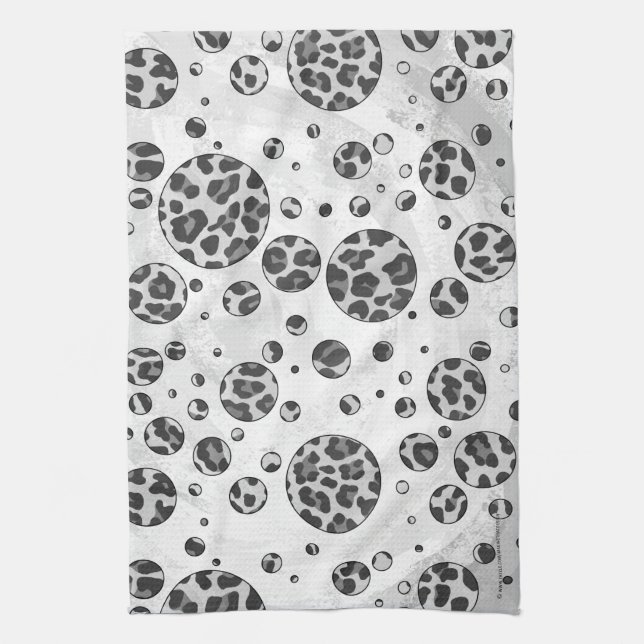 Polka Dot Leopard Black and White Design Tea Towel (Vertical)