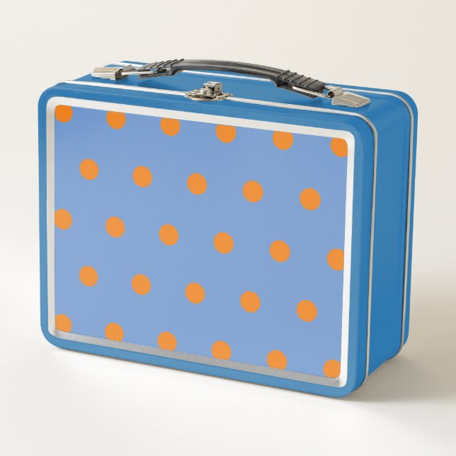 Polka Dot Metal Lunchbox (Denim Blue & Orange) (Front)