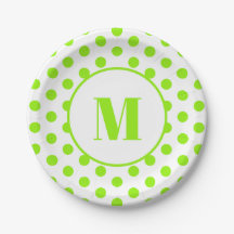 Polka Dot Monogram Initial Lime Green on White