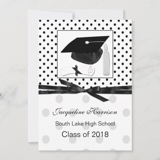Polka dot, mortar Graduation Announcement (Front)