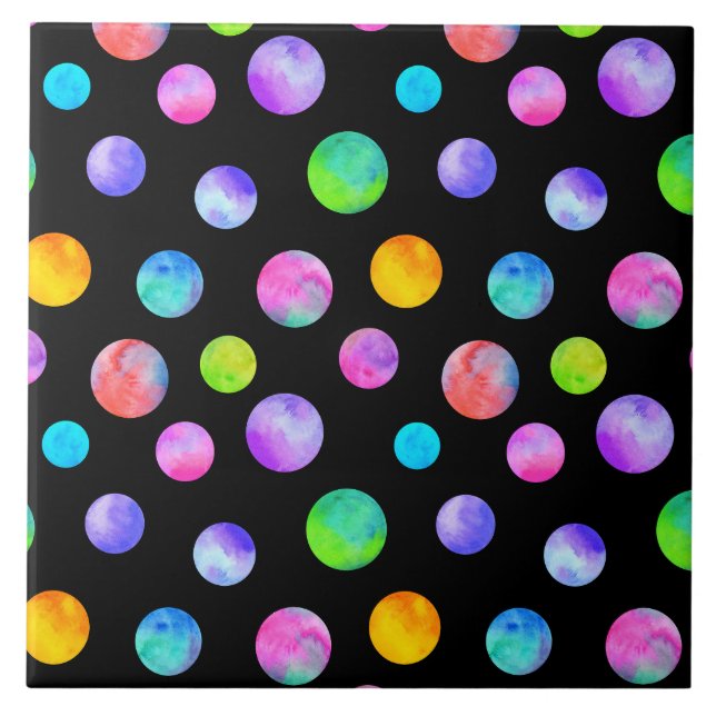 Polka dot multi colored watercolor  tile (Front)