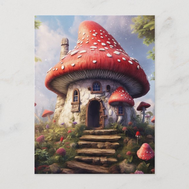 Polka Dot Mushroom House Postcard (Front)