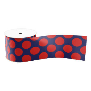 Polka Dot (Navy Blue & Red) Customisable Grosgrain Ribbon