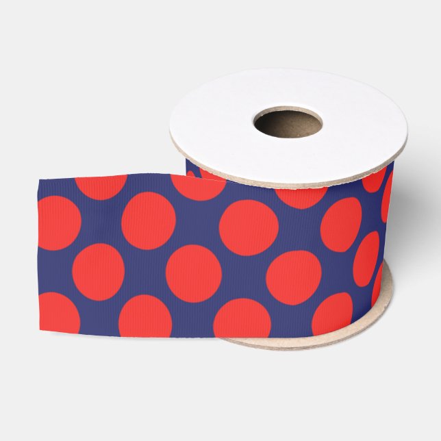 Polka Dot (Navy Blue & Red) Customisable Grosgrain Ribbon (Spool)