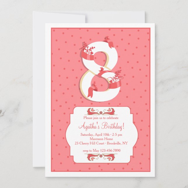 Polka Dot Nuber 8 Invitation (Front)