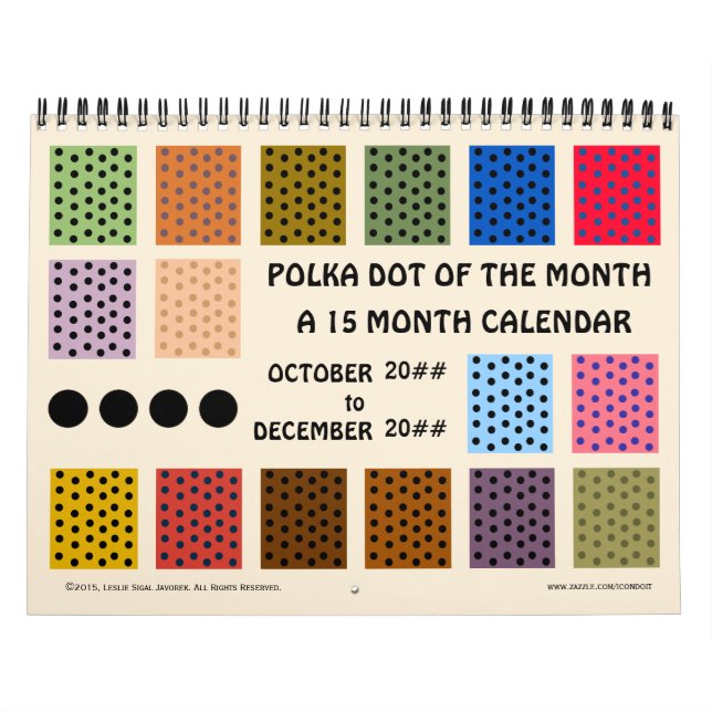 Polka Dot Of The Month - 15 Months - Customised Calendar (Cover)