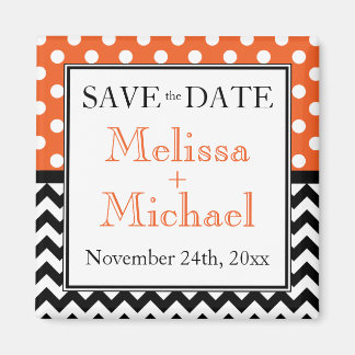 Polka Dot Orange & Chevron Save the Date Magnet