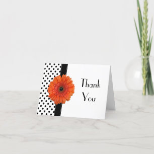 Polka Dot Orange Daisy Wedding Shower Thank You Card