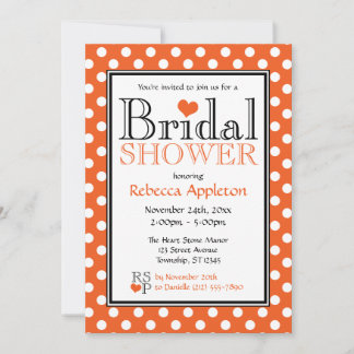 Polka Dot Orange Heart Bridal Shower Invitation
