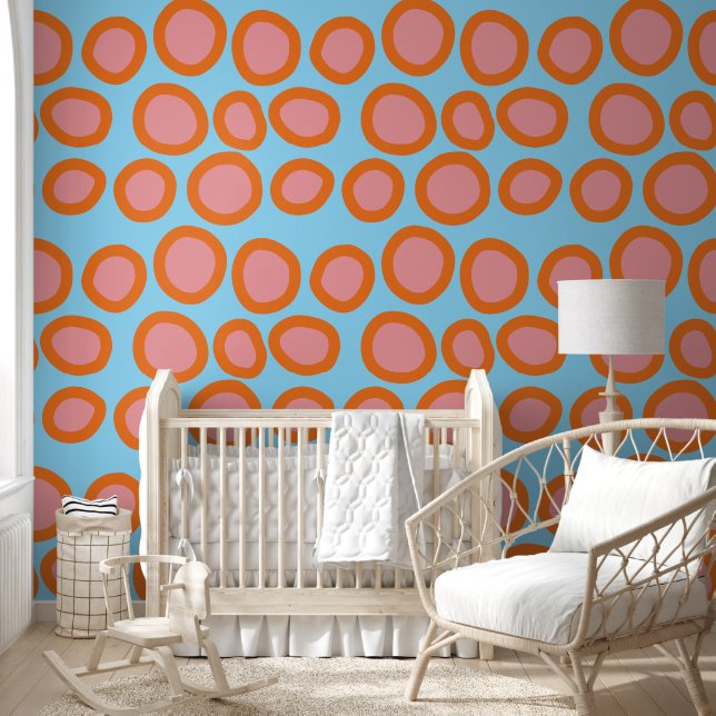 Polka Dot Orange Pink Circle Geometric Black Patte Wallpaper (Kids)