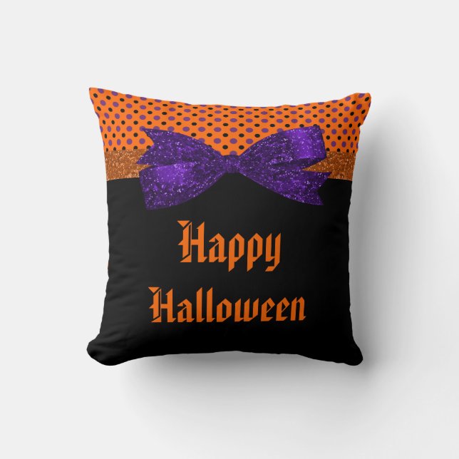 Polka Dot Orange Purple Black Halloween Cushion (Front)