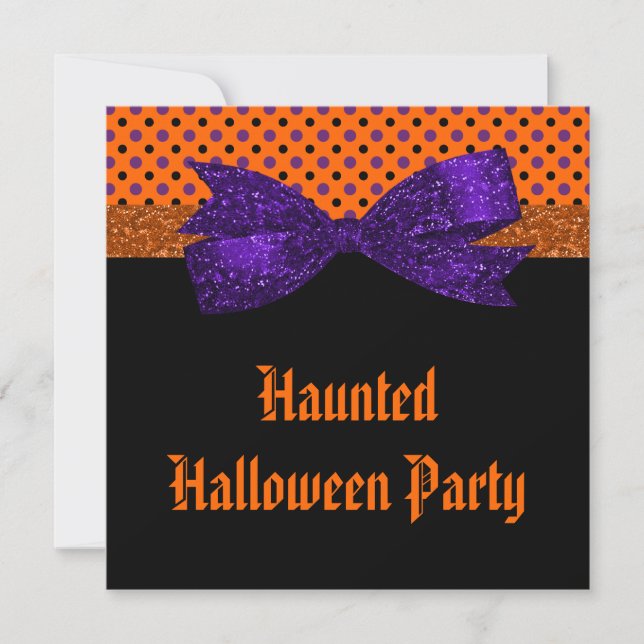 Polka Dot Orange Purple Black Halloween Invitation (Front)