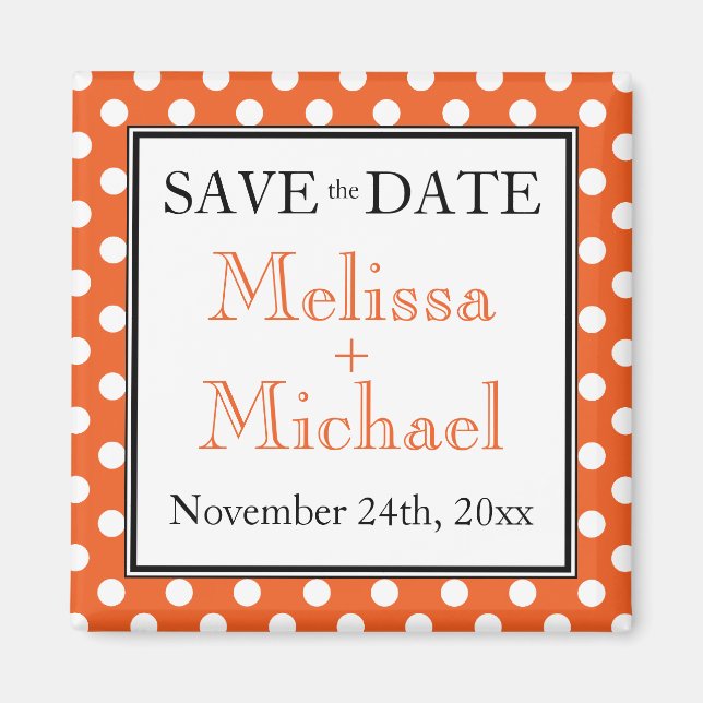 Polka Dot Orange Save the Date magnet (Front)