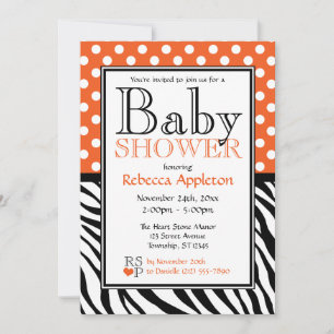 Polka Dot Orange & Zebra Print Baby Shower Invitation