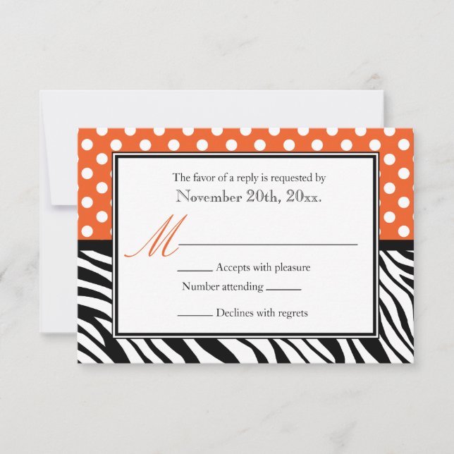 Polka Dot Orange & Zebra Print Reply Cards (Front)