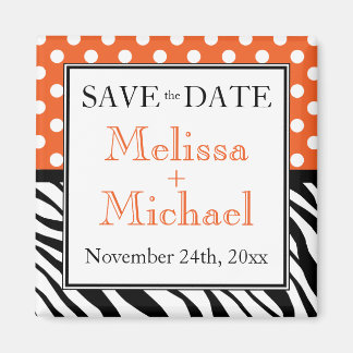 Polka Dot Orange Zebra Print Save the Date Magnet