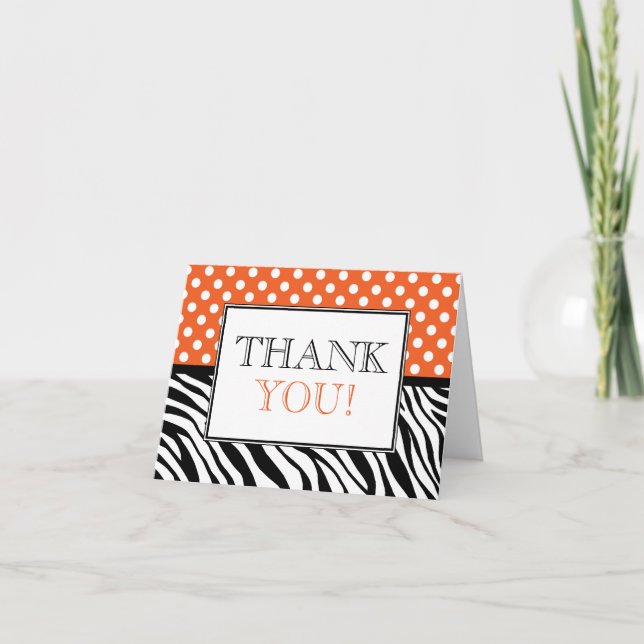Polka Dot Orange & Zebra Print Thank You Card (Front)