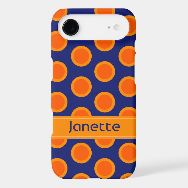 Polka dot orange zest dark blue name case (Back)