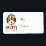 Polka Dot Owl Christmas Gift Label<br><div class="desc">A Christmas gift label featuring an illustration of a brown owl with red and green polka dot belly standing on text "Merry Christmas!"</div>