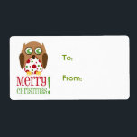 Polka Dot Owl Christmas Gift Label<br><div class="desc">A Christmas gift label featuring an illustration of a brown owl with red and green polka dot belly standing on text "Merry Christmas!"</div>