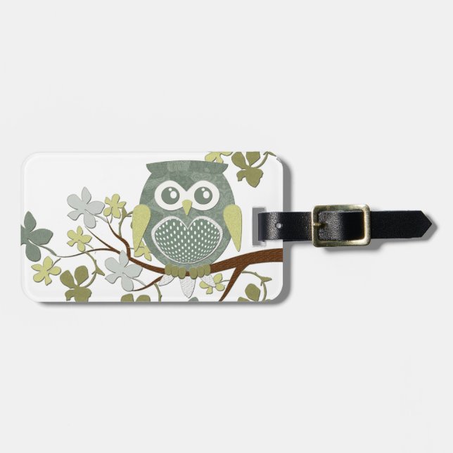 Polka Dot Owl in Tree Luggage Tag (Front Horizontal)