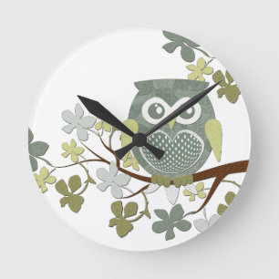 Polka Dot Owl in Tree Round Clock