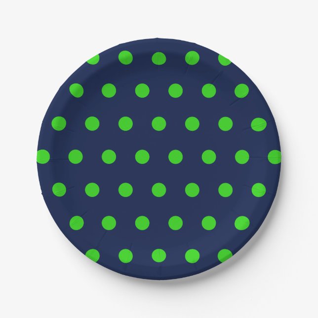Polka Dot Paper Plates (Navy Blue & Lime Green) (Front)