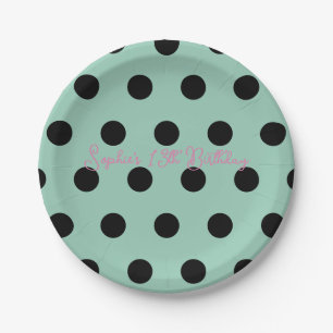 Polka Dot Party 13th Birthday - Green & Black Dot Paper Plate